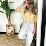 Muted Banana Cream Short Sleeve Sweater Top