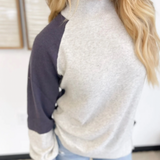 Mock Neck Color Block Grey/Navy Sweater