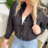 Black Oversized Button Up Lightweight Top