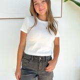 White Ribbed Crop Short Sleeve Top