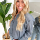 Denim Blue Oversized Button Up Lightweight Top