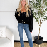 Chunky Black Knit Deep V Button Cardigan