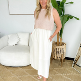 Peach Chunky Sleeveless Sweater Ivory Midi Dress