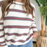 Textured Knit Blue & Rust Stripe Sweater