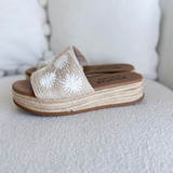 Flower Strap Raffia Wedge