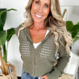 Olive Open Knit Zip Up Sweater