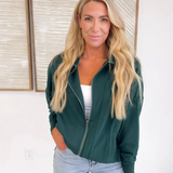 Casual Zip Up Relaxed Jacket-Green