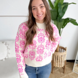 Floral Pattern Cream Sweater (2 colors)