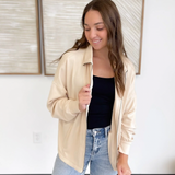 Casual Zip Up Relaxed Jacket-Cream