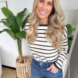 Pointelle Striped Black/Cream Relaxed Top