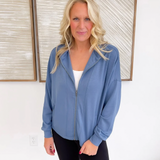 Casual Zip Up Relaxed Jacket-Blue