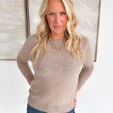 Taupe Knit Sweater with Gold Speckles