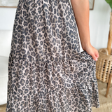 Animal Print Short Sleeve Midi Dress
