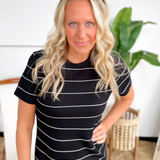 Black Soft Knit White Stripe Maxi Dress