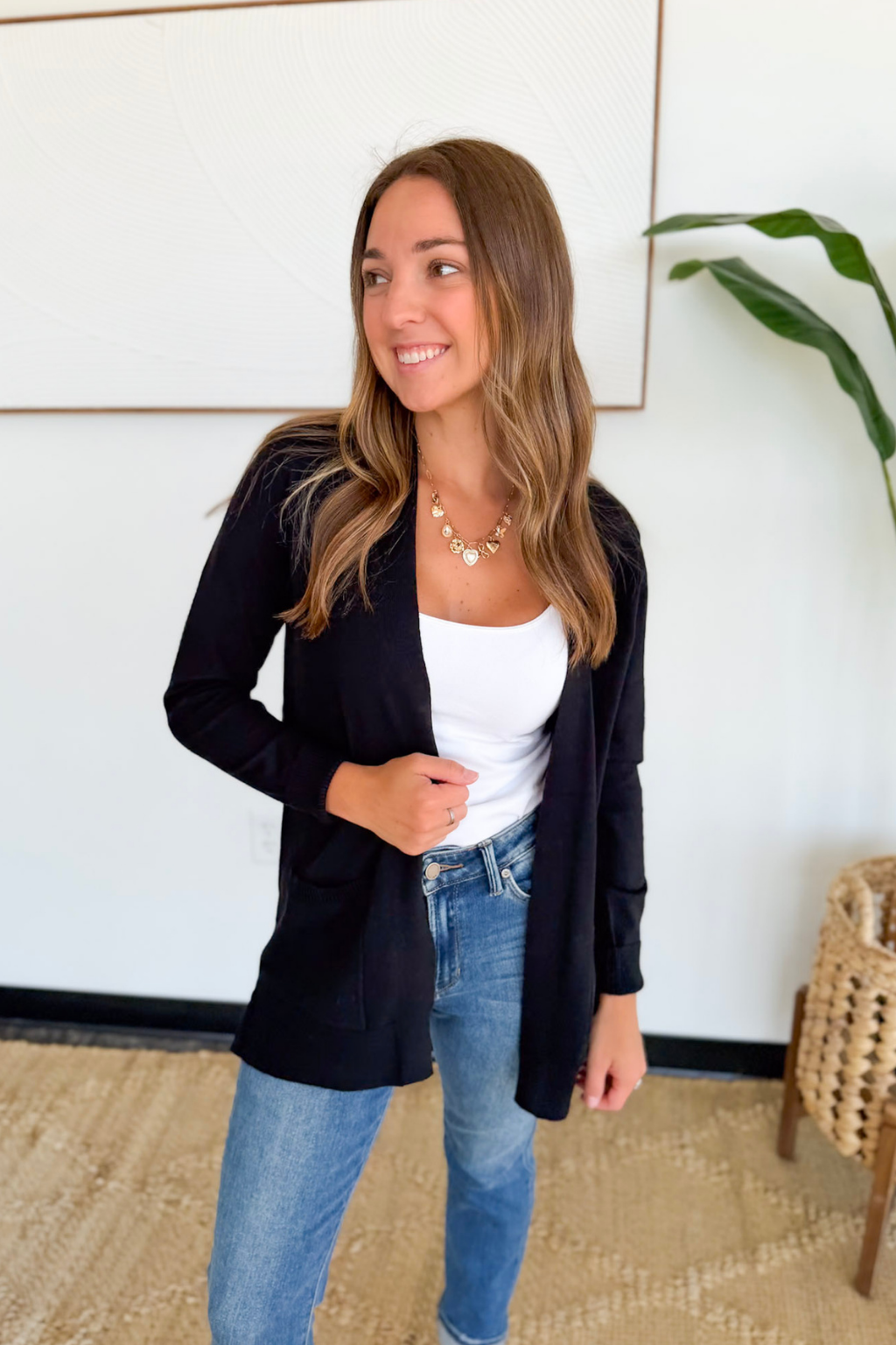 Black Classic Open Front Cardigan