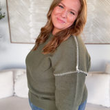 Avery White Stitching Green Sweater-Curvy