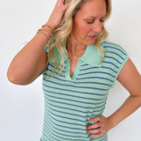 Striped Collared Knit Midi Dress