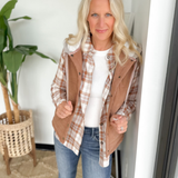 Mocha Puffer Vest with Contrast Hood