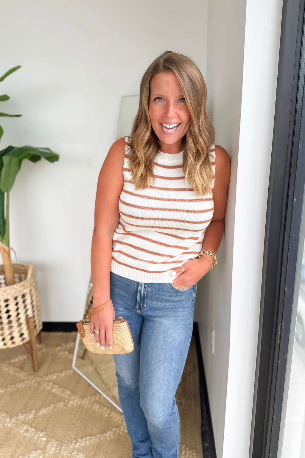Light Knit Ivory/Rust Sleeveless Top