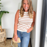 Light Knit Ivory/Rust Sleeveless Top
