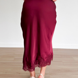 Burgundy Satin Mini Skirt with Lace