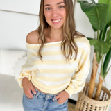 Light Yellow Striped Dolman Sleeve Sweater