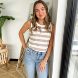 Greige/Ivory Striped Sleeveless Top