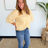 Short Sleeve Yellow & Ivory Button Up Top