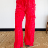 Red Mineral Wash Cargo Pants