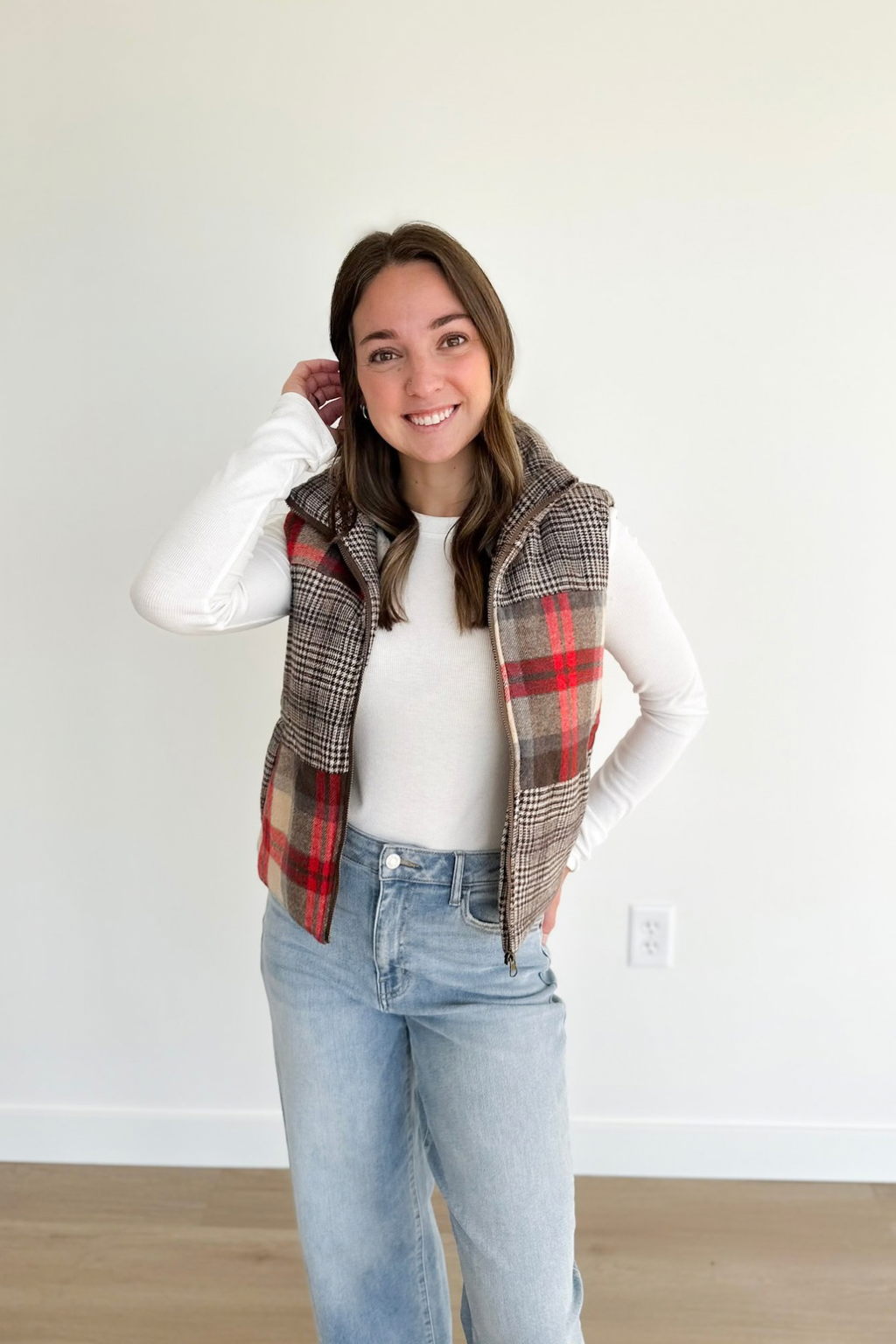 Mixed Plaid Puffer Vest