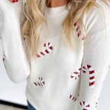 Candy Cane Sequin Ivory Sweater