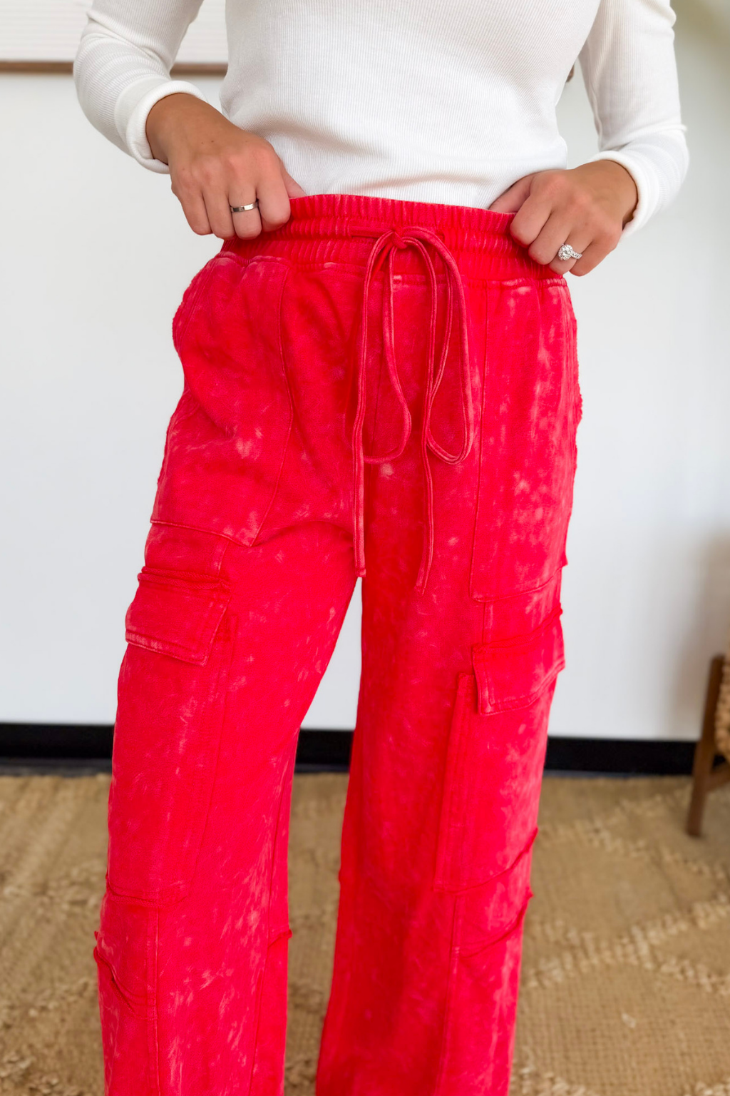 Red Mineral Wash Cargo Pants