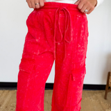 Red Mineral Wash Cargo Pants
