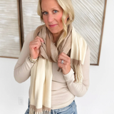 Two Tone Plaid Cashmere Scarf with Tassel