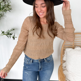 Taupe Sheer Smock Ruffle Top