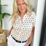 Polka Dot Bubble Sleeve Blouse Top
