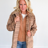 Latte Hooded Plaid Jacket