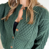 Green Cable Knit Button Cardigan