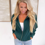 Casual Zip Up Relaxed Jacket-Green