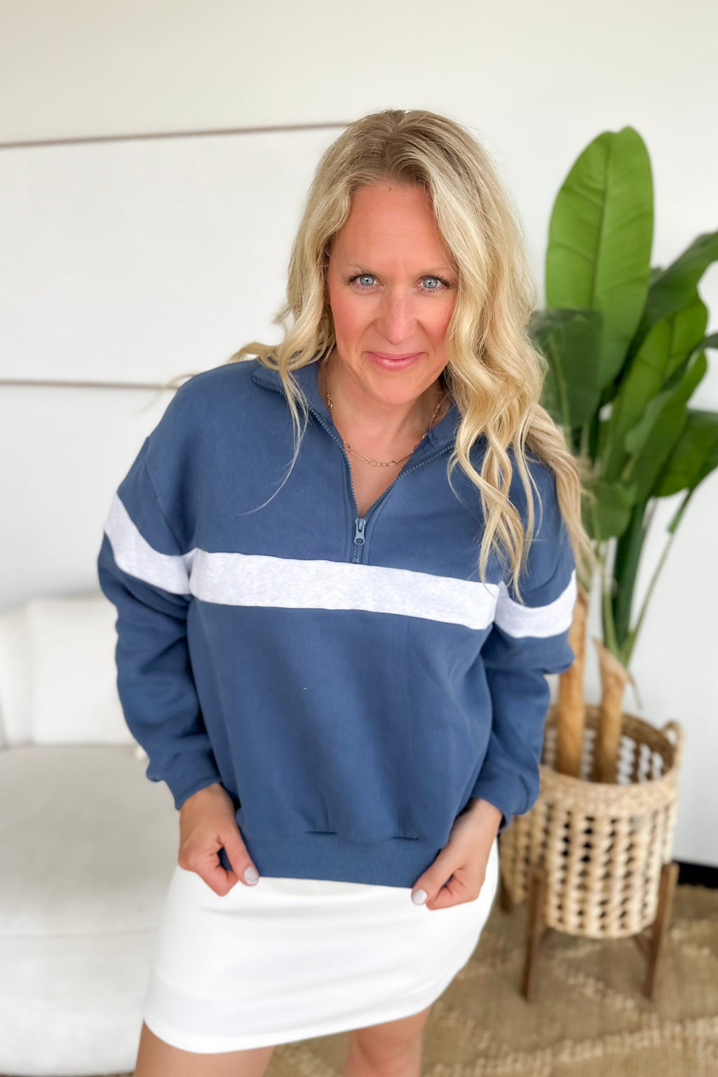 Navy/Grey Relaxed 1/4 Zip Pullover