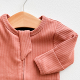 Organic Cotton Ribbed Footie - Dusty Rose