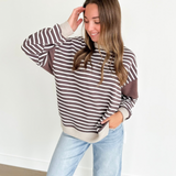 Brown & White Striped Long Sleeve Top