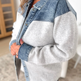Denim Mixed Sweater Button Shacket