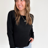 Black Soft Knit Puff Long Sleeve Sweater