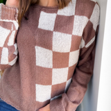 Isabelle Color Block Checkered Knit Sweater