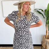 Navy/White Floral Short Sleeve Maxi Dress