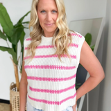 Ivory Knit Pink Stripe Sleeveless Top