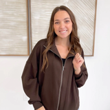 Casual Zip Up Relaxed Jacket-Brown