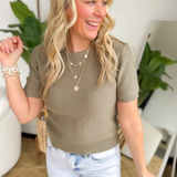 Olive Short Sleeve Lightweight Knit Top