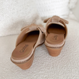 Camel Suede Slip on Heeled Mules